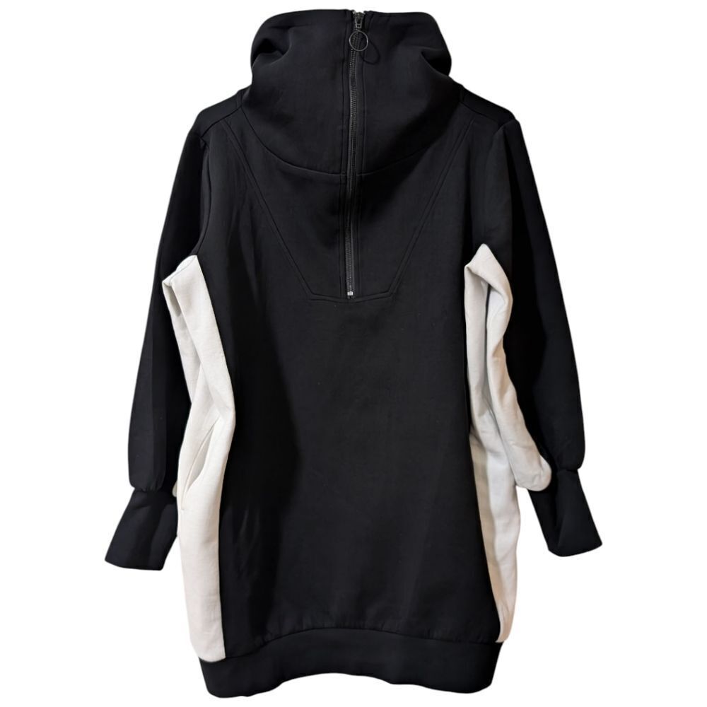Ruti Black & White Oversized Colorblock Quarter Zip Tunic Sweatshirt Dress XS/S